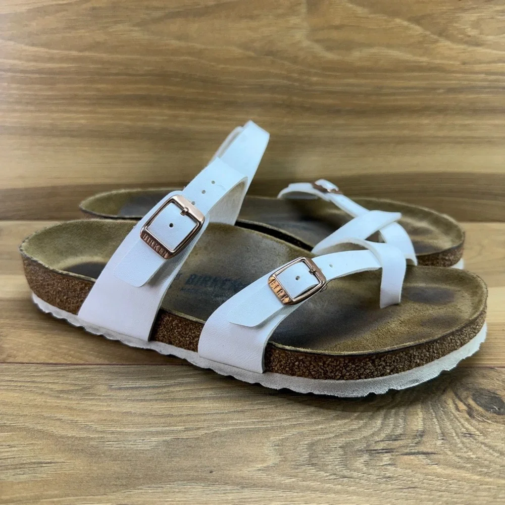 Birkenstock Mayari Sandals Womens 9 W EU 40 White Birko Slip On Preppy Vacation